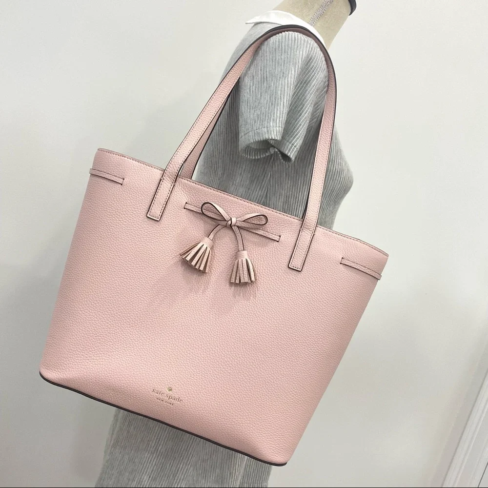 Kate Spade Hayes Medium Top Zip Pebbled Leather Tote Bag in Rose Smoke